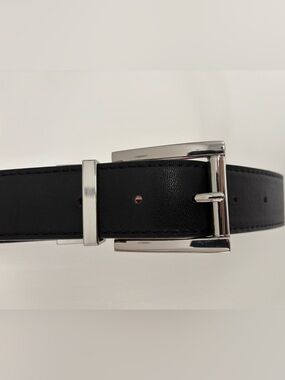 Classic Black Leather-look Belt with Silver Buckle